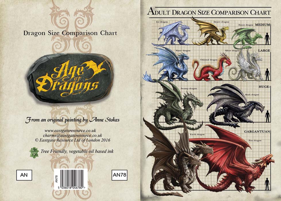 Anne Stokes Grußkarte Dragon Size Chart