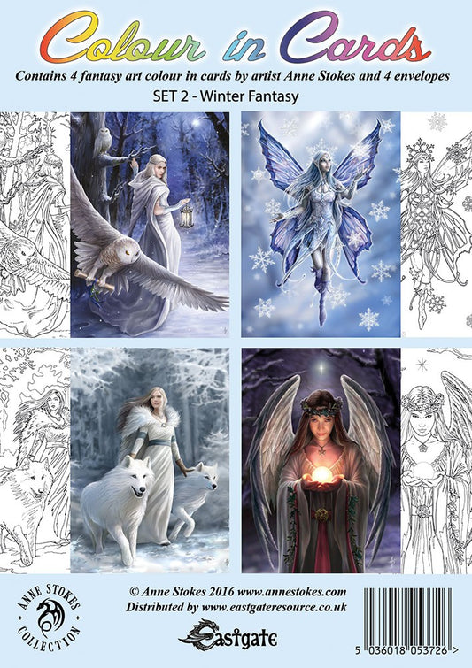 Anne Stokes Winter Fantasy Grußkarten-Set mit 4 Ausmalkarten